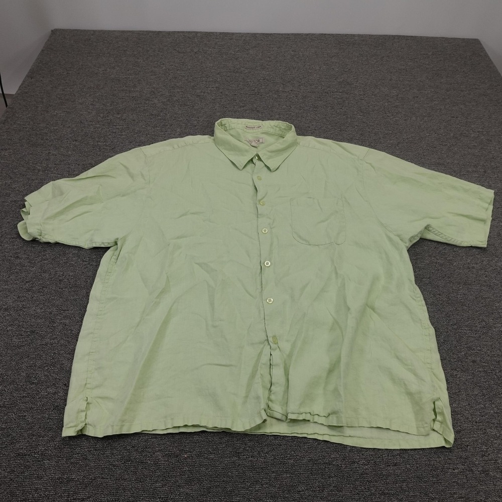 Visitor Shirt Mens 4XL Green Solid Linen Short Sleeve Button Up Casual Summer